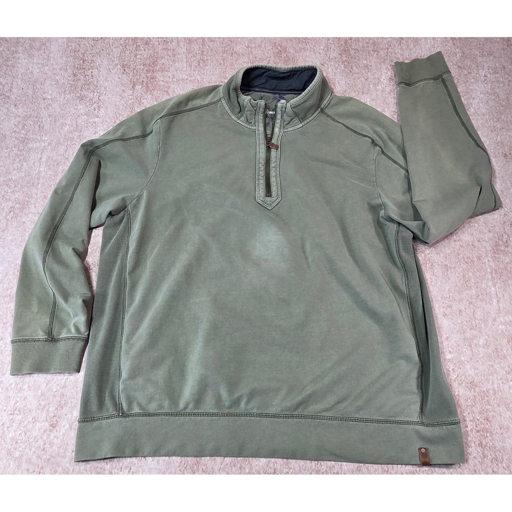 Tommy Bahama Mens XXL Olive Green Quarter Zip Pullover Sweatshirt Palm Tree